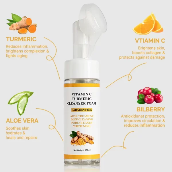 Deep Cleansing Vitamin C Turmeric Mousse Facial Anti-Wrinkle Skin Care Face Wash for Adults Cream Oil Soap Forms