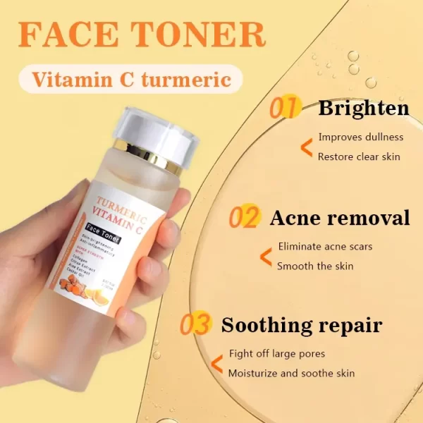 Organic Turmeric Vitamin C Toner Vegan Hydrating Face Care Product Anti-Acne Dark Spot Brightening Whitening