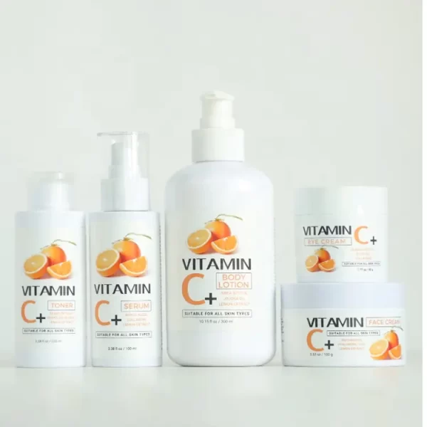vitamin C set brightening serum hydrating toner plant based lotion dark spot removal cream OEM set whitening